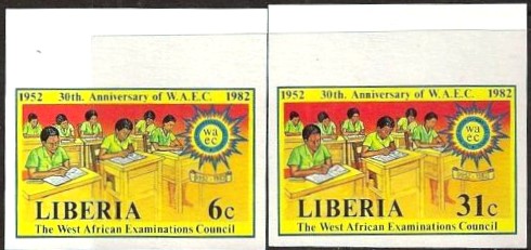 Liberia 1982 30th Anniversary of the West African Examinations Council, WAEC Imperf Stamps Liberia 1982 30th Anniversary of the West African Examinations Council, WAEC Imperf Stamps